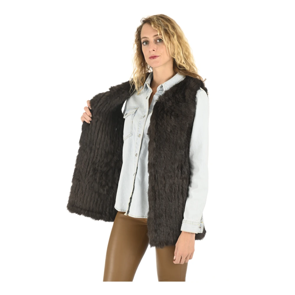 La Canadienne Bruine konijnenbont gebreid vest Green Dames