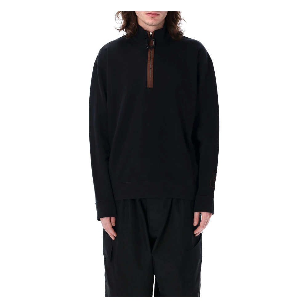 JW Anderson Zwarte Gebreide Half-Zip Sweatshirt Ss25 Black Heren