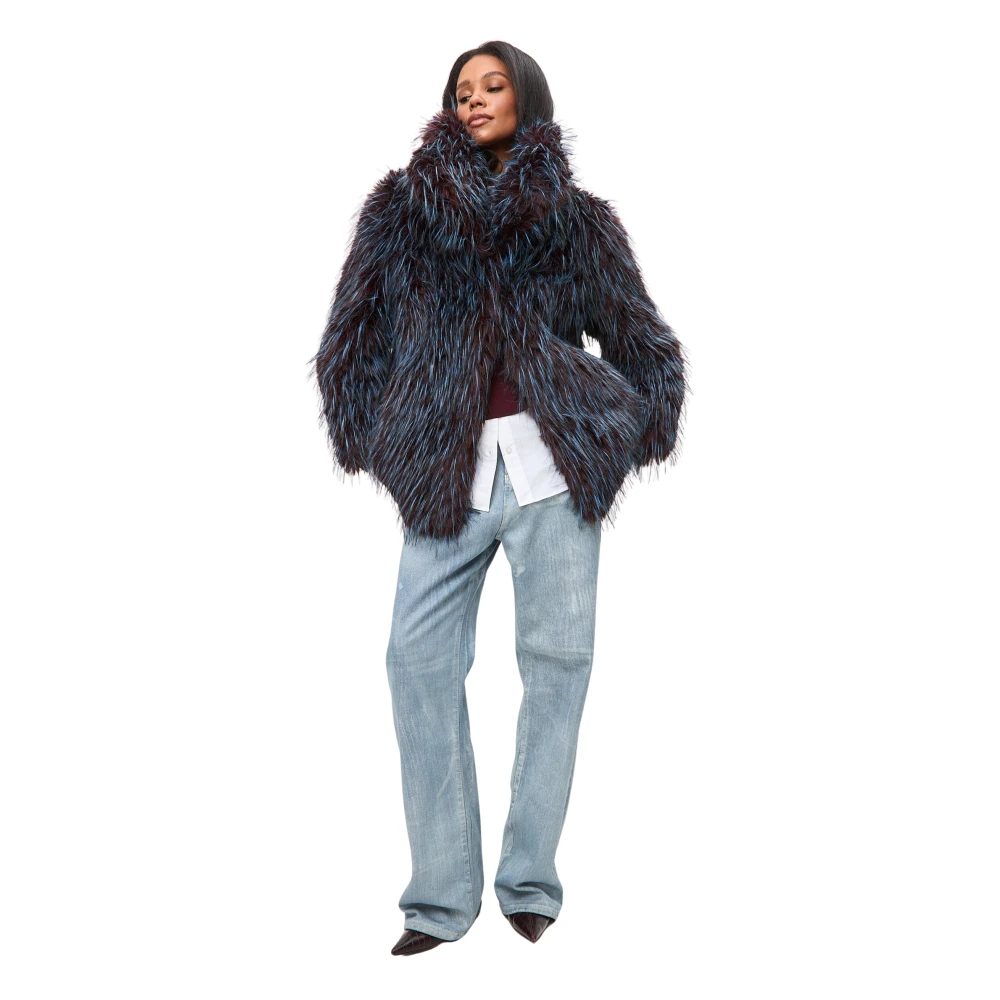 Cesare Gaspari Donna Blu Cappotto Corto In Finta Pelliccia Icelyn