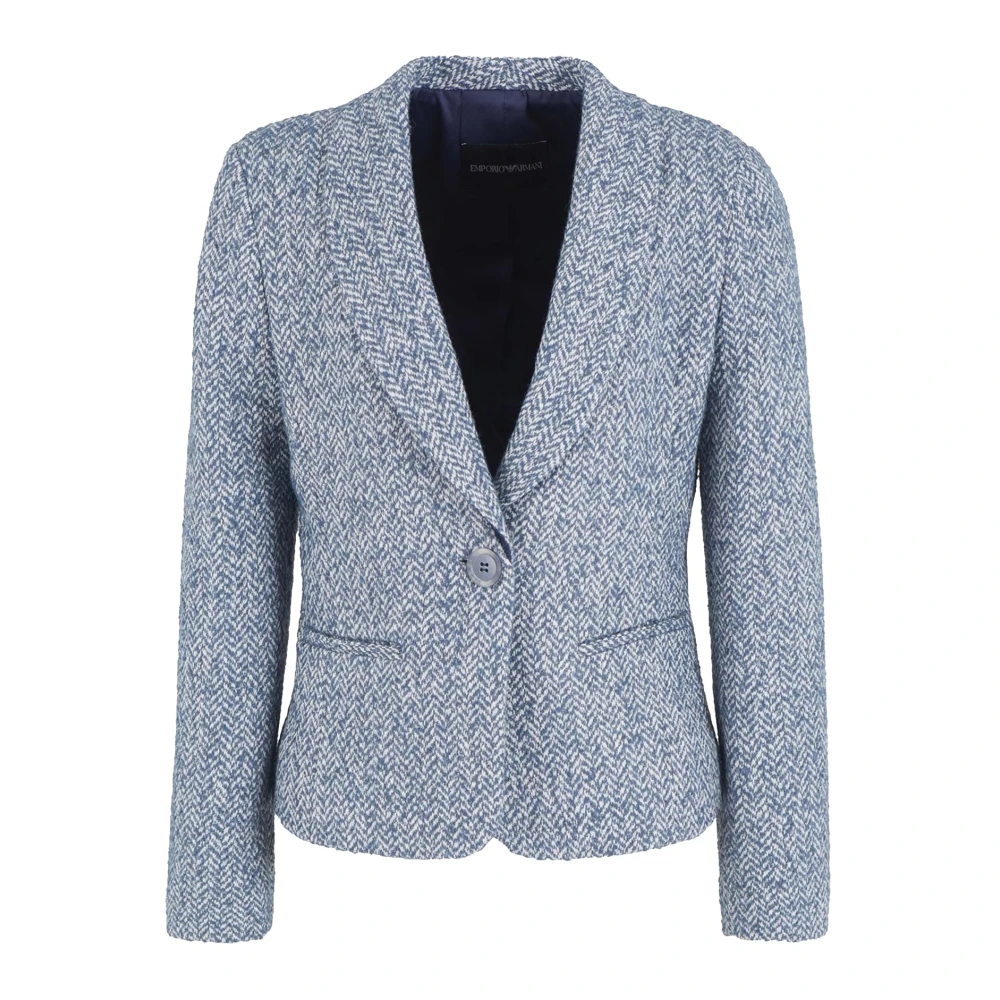 Emporio Armani Blauwe Tweed Jacquard Chevron Jas Blue Dames