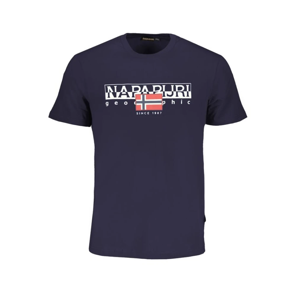 Napapijri Blauw Katoenen T-shirt met Print Logo Blue Heren