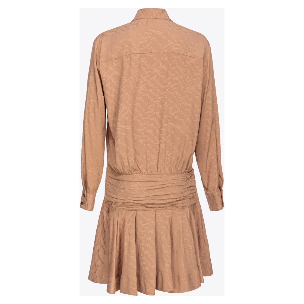 pinko Zijden Jacquard Overhemdjurk Beige Dames