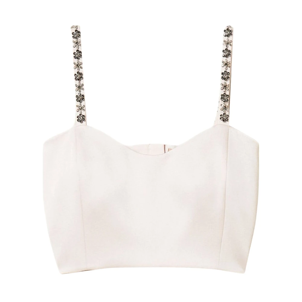 Twinset Women's Beige Sleeveless Tops, M, Embroidered-Strap Duchess Satin Top