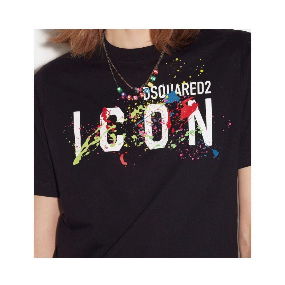 Dsquared2 Icon Splatter Cool Zwart T-Shirt Black Dames