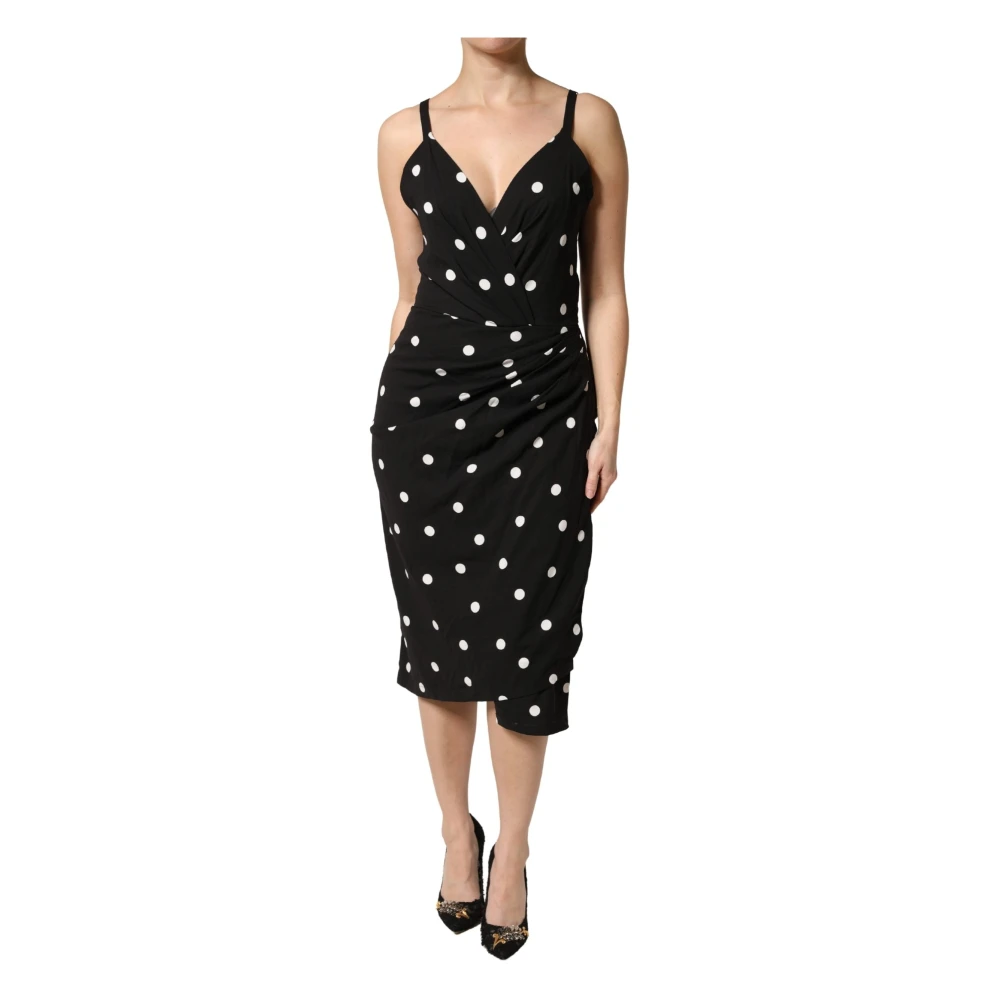 Dolce & Gabbana Women's Black Polka Dotted Viscose Sheath Dress