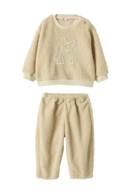 Teddy-effekt Tvådelat Set Beige Kläder