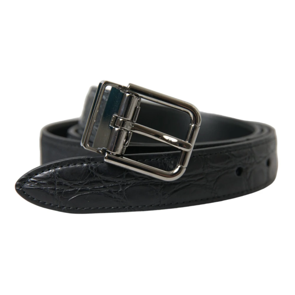 Dolce & Gabbana Unisex Zwart Accessoires One Size, Leer, Leren Riem Met Zilveren Metalen Gesp