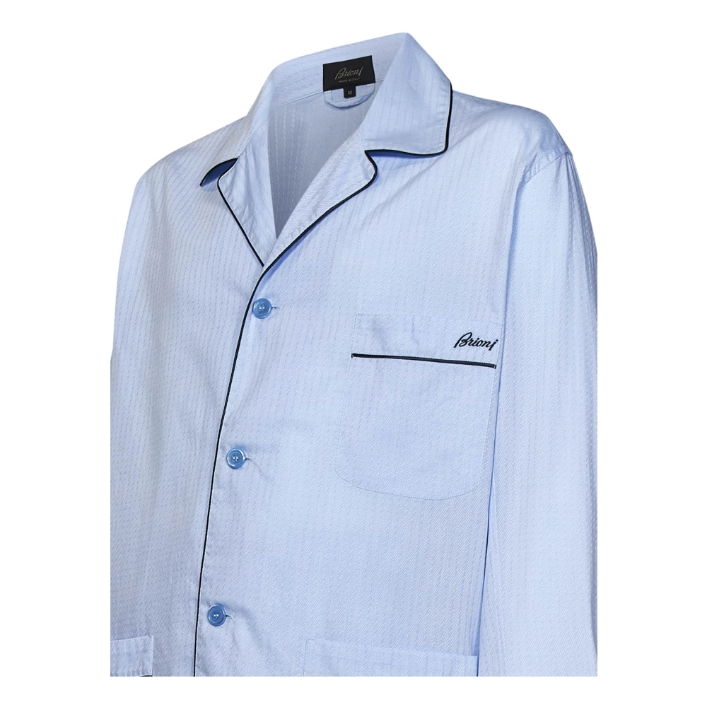 Brioni Blauw Gestreept Pyjamaset Blue Heren