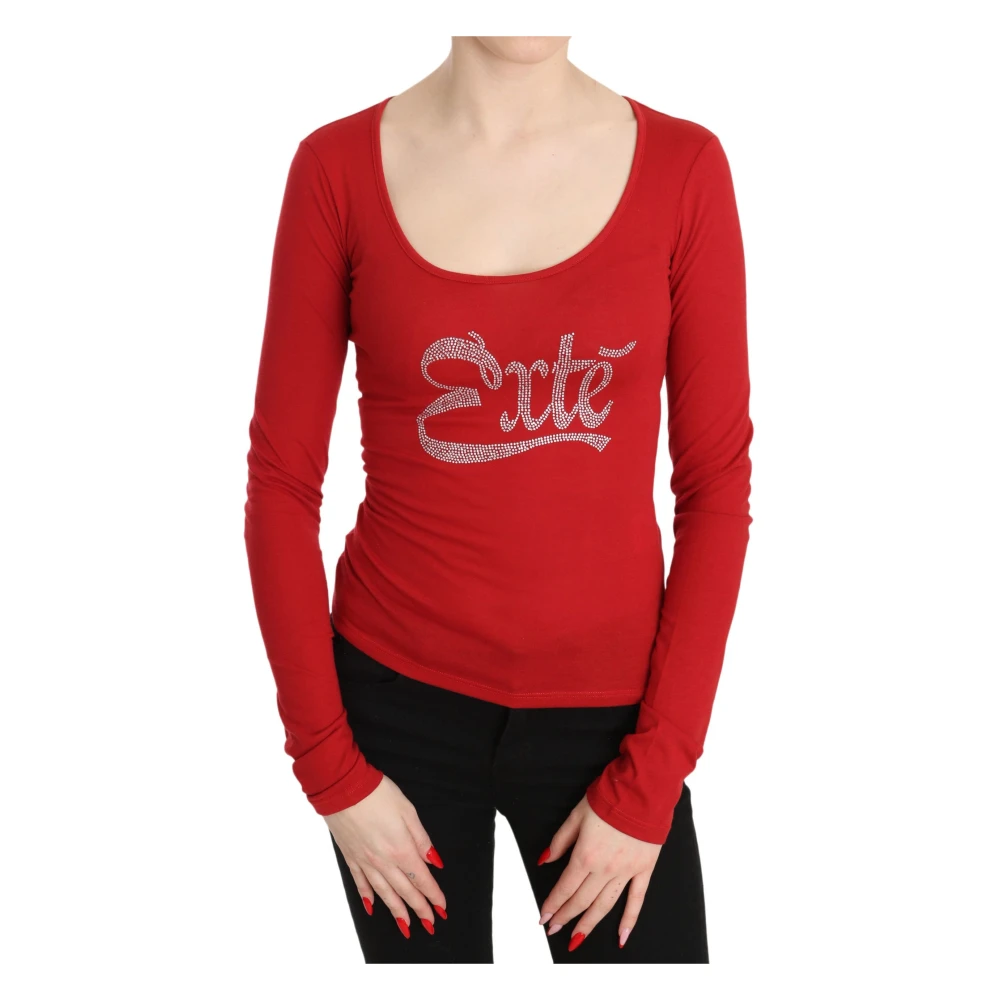 Exte Red Crystal Embellished Long Sleeve Top - Female - Long Sleeve T-Shirts - Xs - Tops