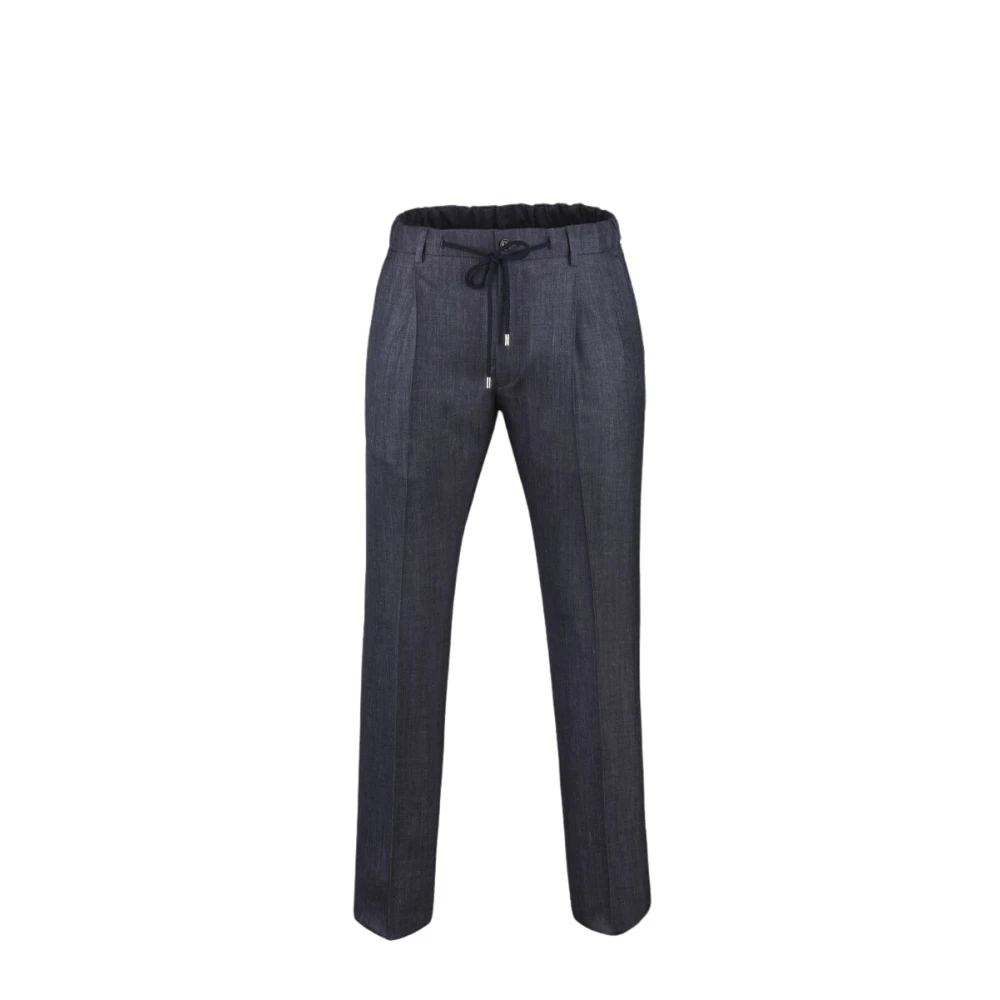 Moorer Luxe wol-zijde-linnen broek Blue Heren