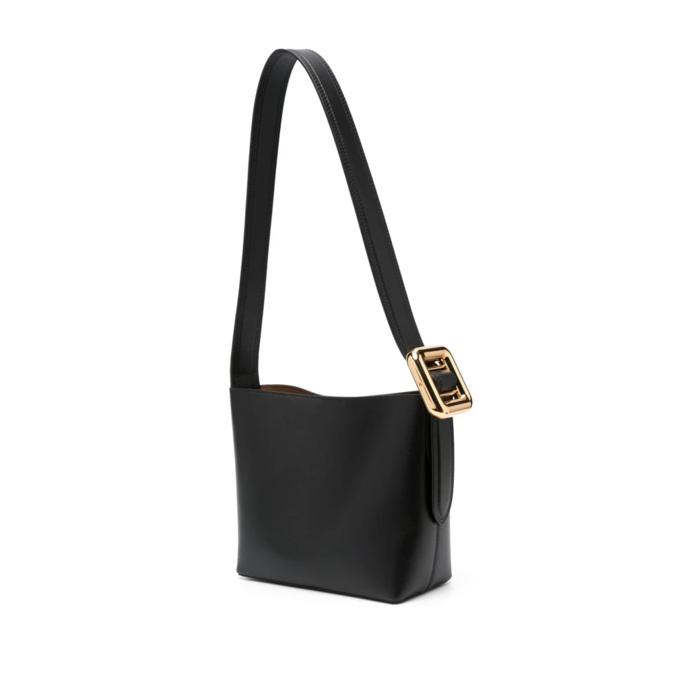 Jacquemus Zwarte Leren Schoudertas met Gouden Logo Black Dames
