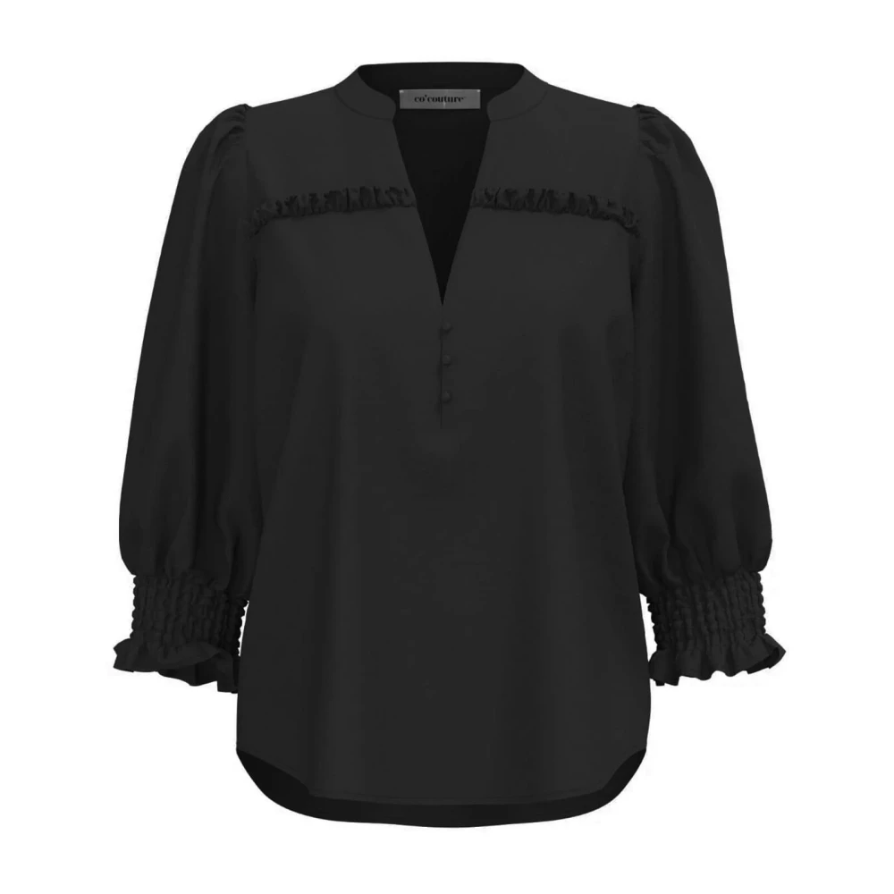 Co'Couture Frill Ss Shirt Blouse Zwart Black Dames