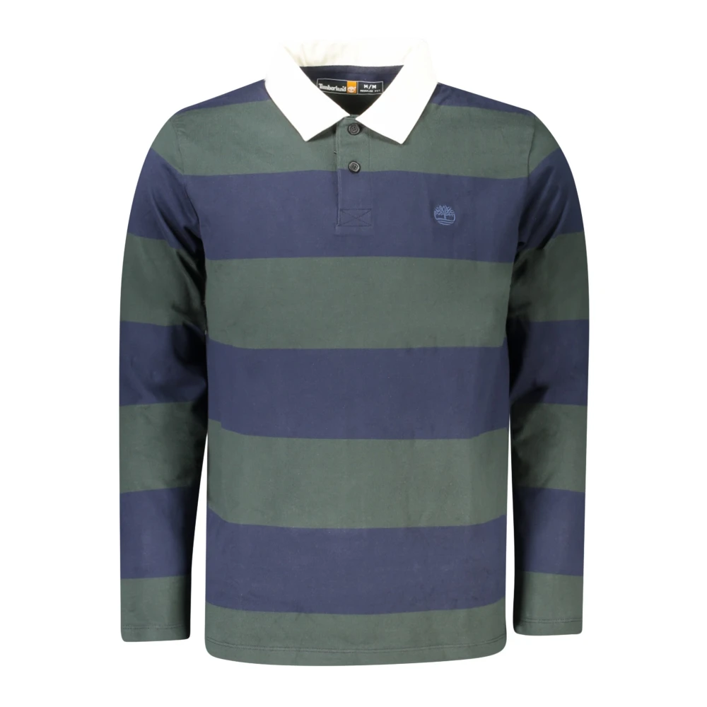 Timberland Men's Green Polo Shirts, S, Striped Long-Sleeve Rugby Polo Shirt