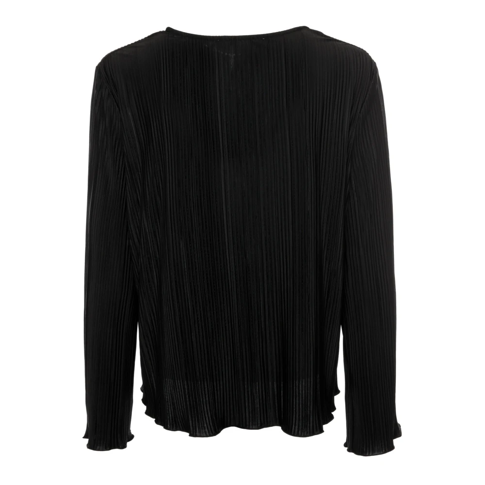 Samsøe Geplooide V-hals Blouse met Vleermuismouwen Black Dames