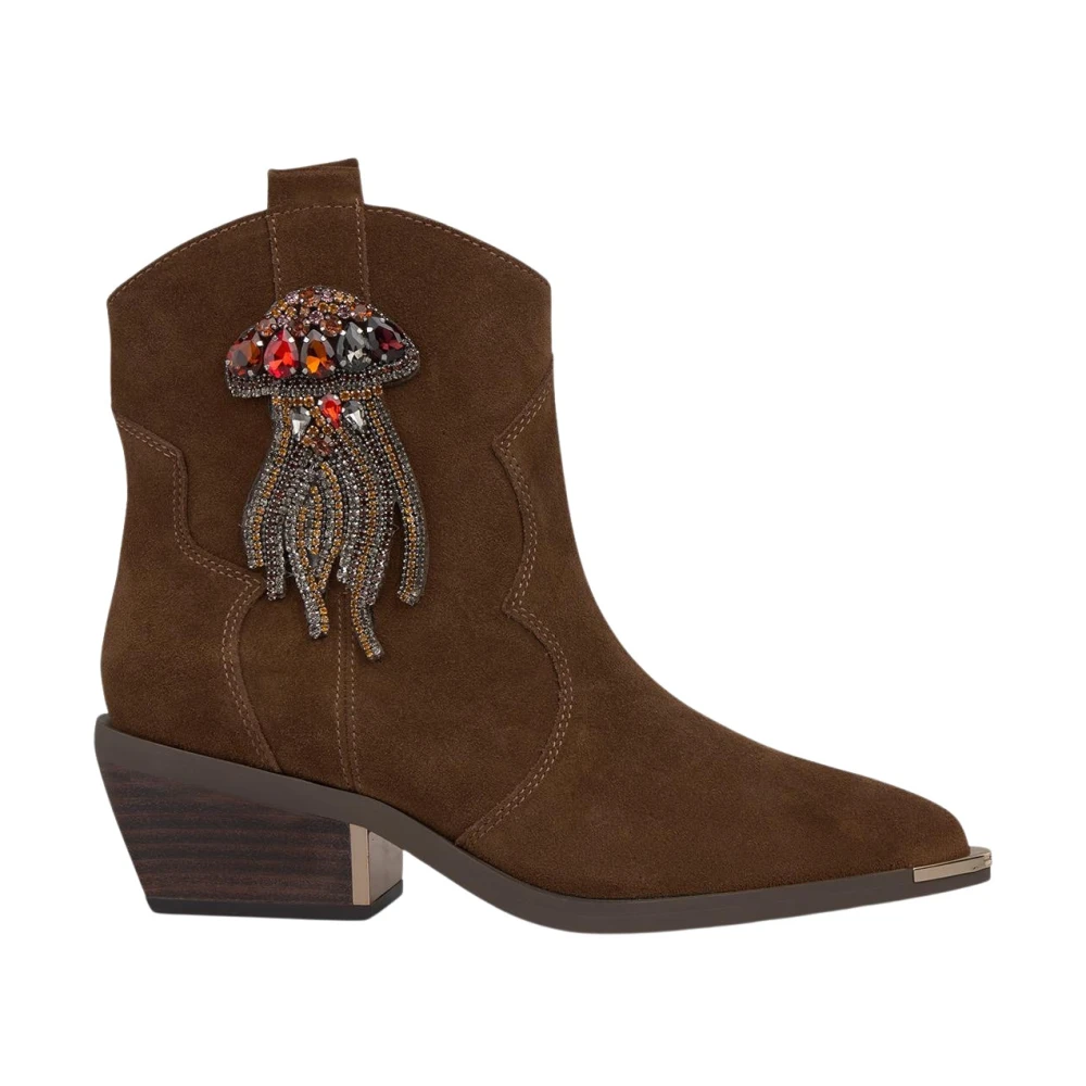 Alma En Pena Brown Cowboy & Biker Boots, Female, 5 Uk, Ankle Boot Rhinestone Detail