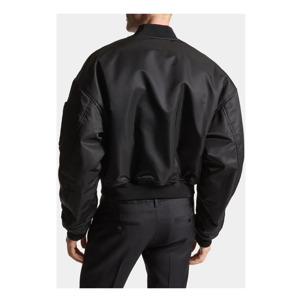 Dsquared2 Zwarte Bomberjack met Geribbelde Kraag Black Heren