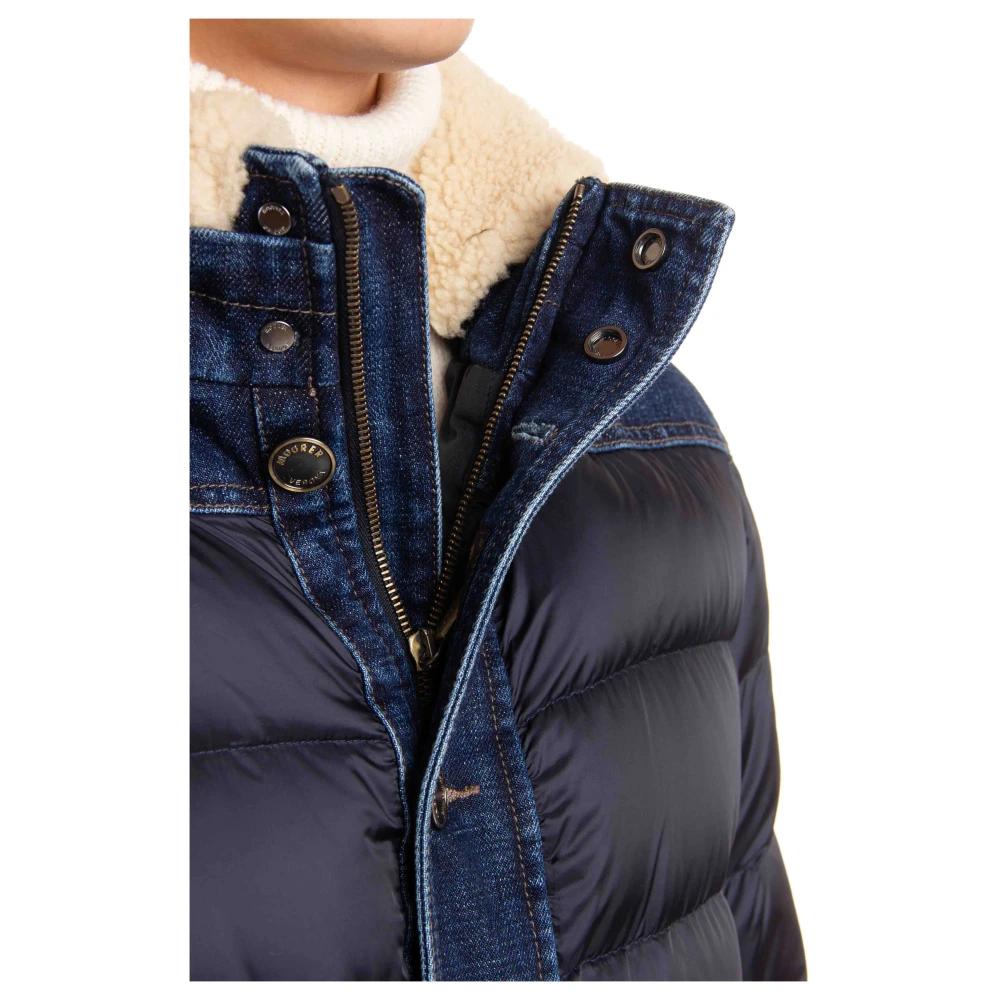 Moorer Blauwe Puffer Bomber met Denim Details Blue Heren