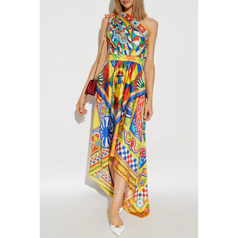 Dolce & Gabbana Zijden jurk met Carretto-patroon Multicolor Dames