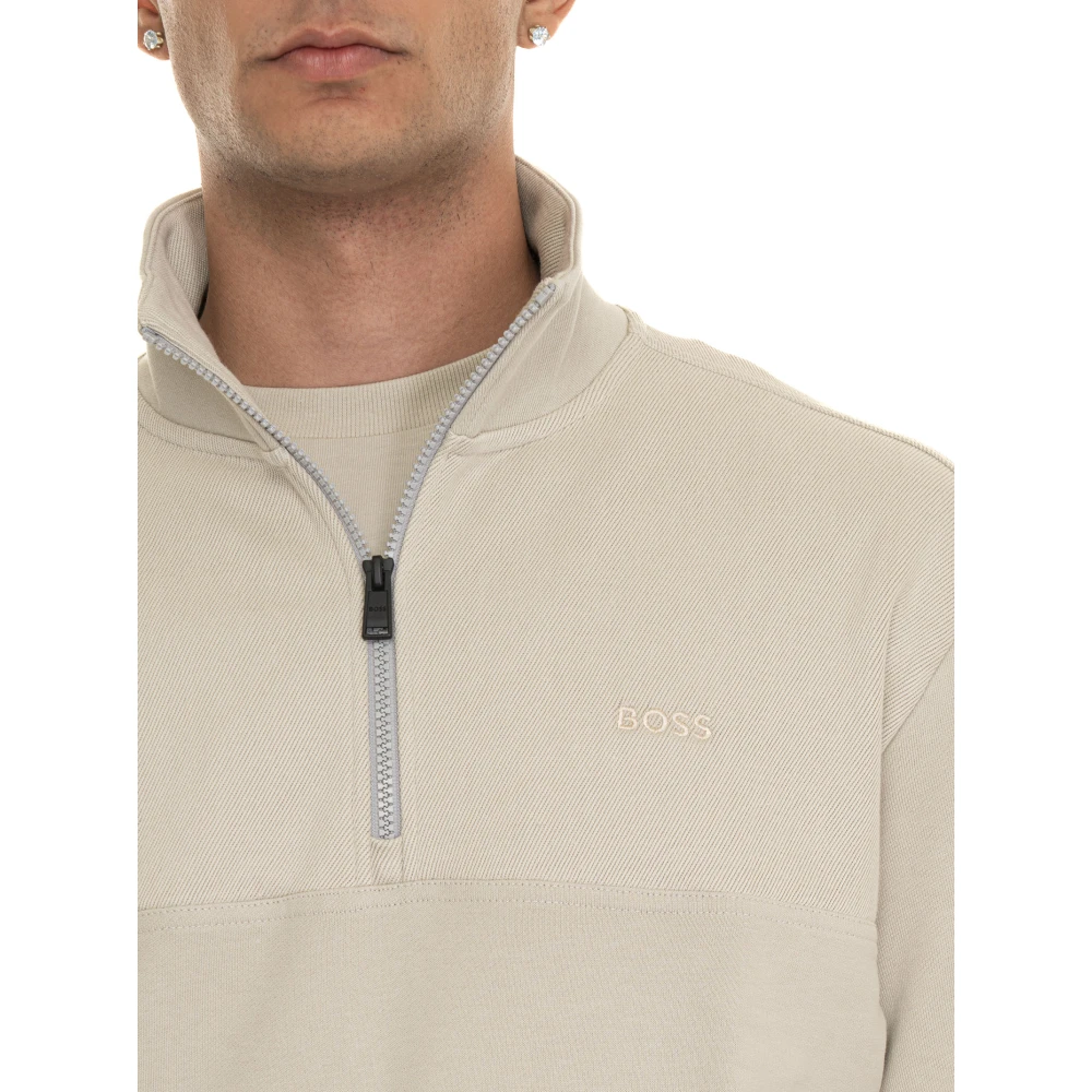 Boss Half Zip Corduroy Sweatshirt met Zakken Beige Heren