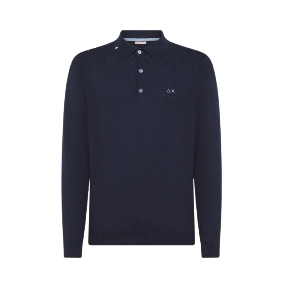 Sun68 Wol Katoen Polo Shirt Solid Blue Heren
