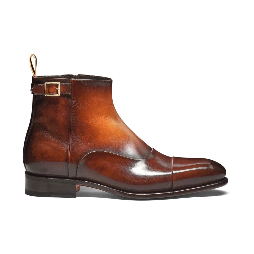 Santoni Mannelijk Oranje Schoenen Heren, 39 Eu, Leer, Leren Enkelboot