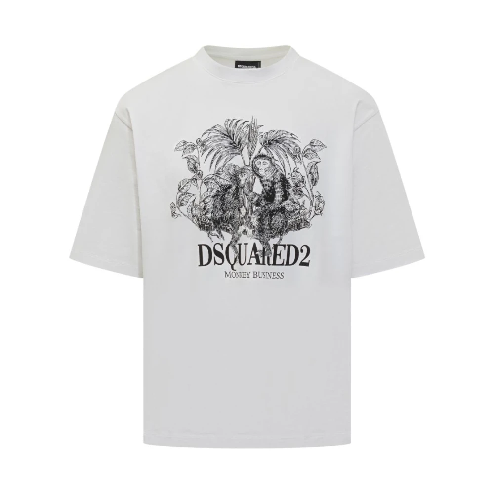 Dsquared2 Men's White T-Shirts, M, Graphic Print Round Neck T-Shirt