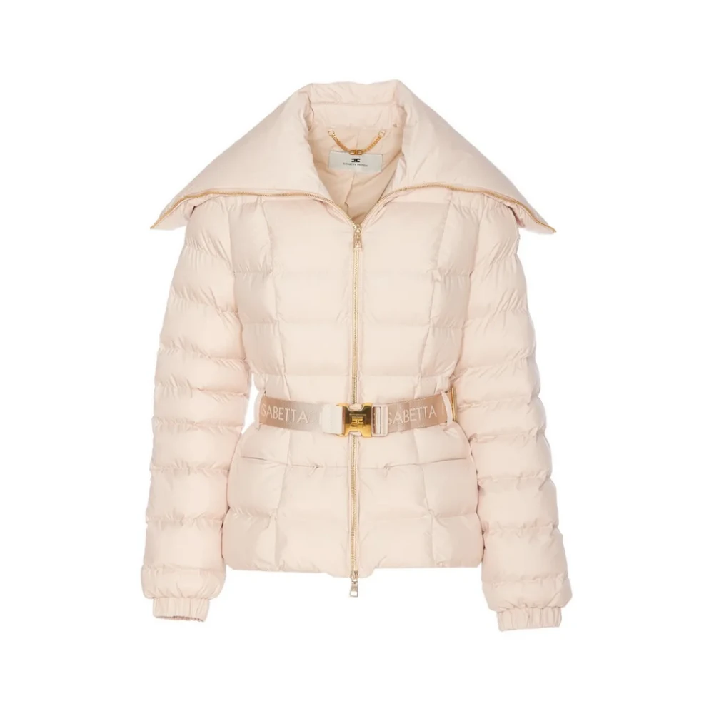 Elisabetta Franchi Perzik Donsjack met Brede Kraag Beige Dames