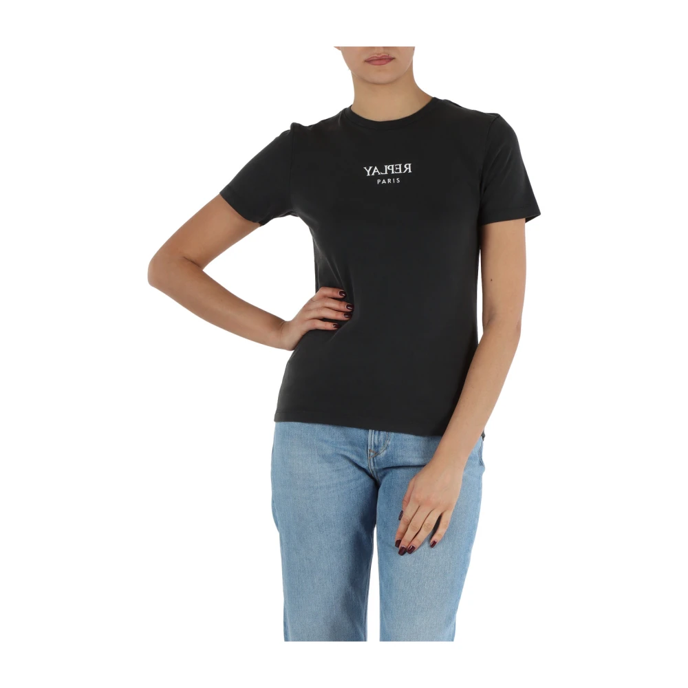 Replay Katoenen T-shirt met Afneembaar Kettingdetail Black Dames