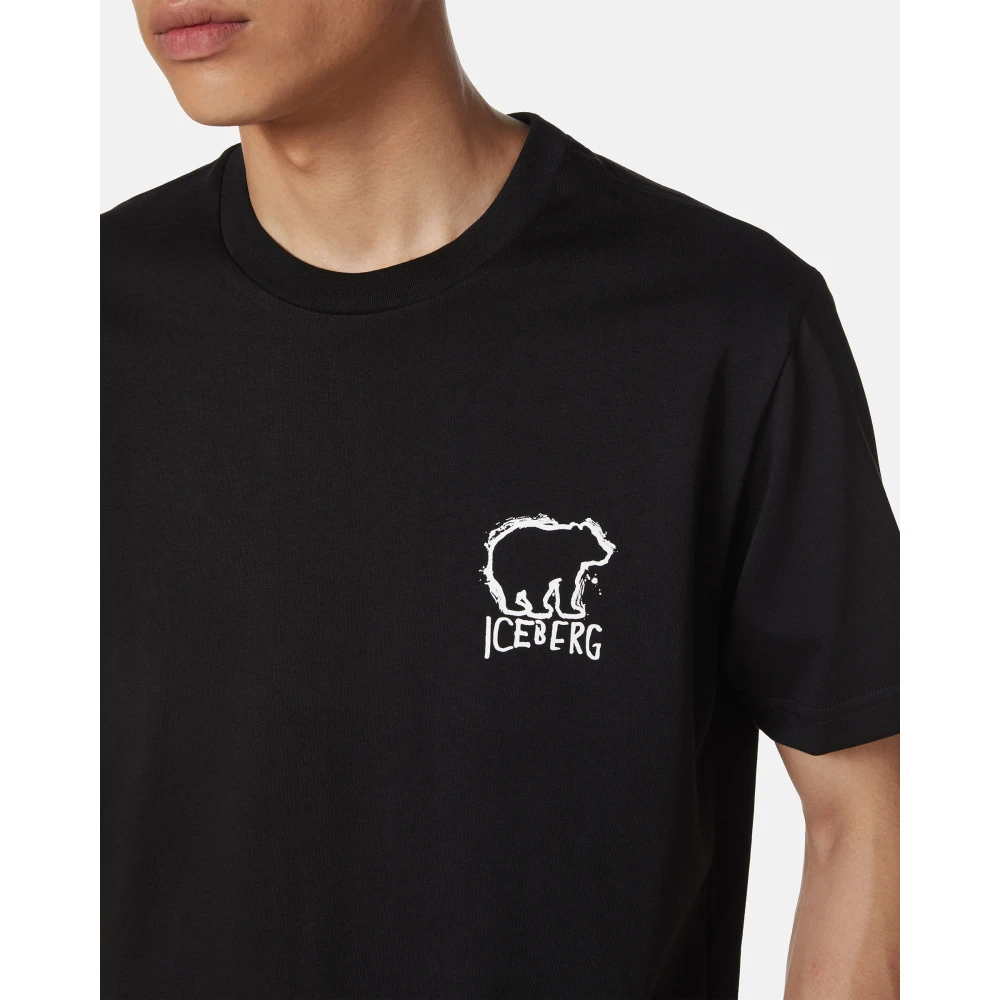 Iceberg Zwarte slim fit katoenen T-shirt met beerprint Black Heren