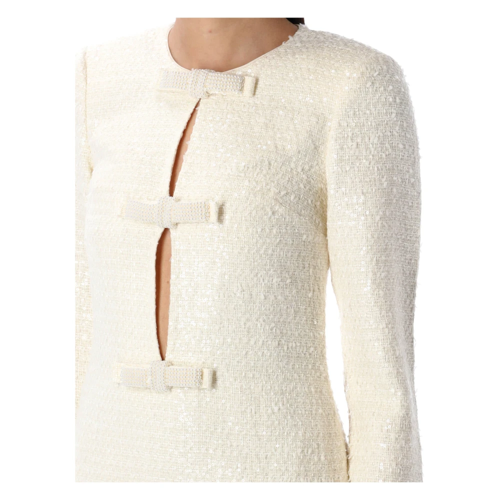 Self Portrait Crème Bouclé Diamanté Strik Mini Jurk Beige Dames