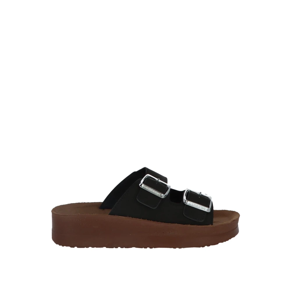 Carrera Zwarte Dubbele Gesp Plateau Sandalen Black Dames