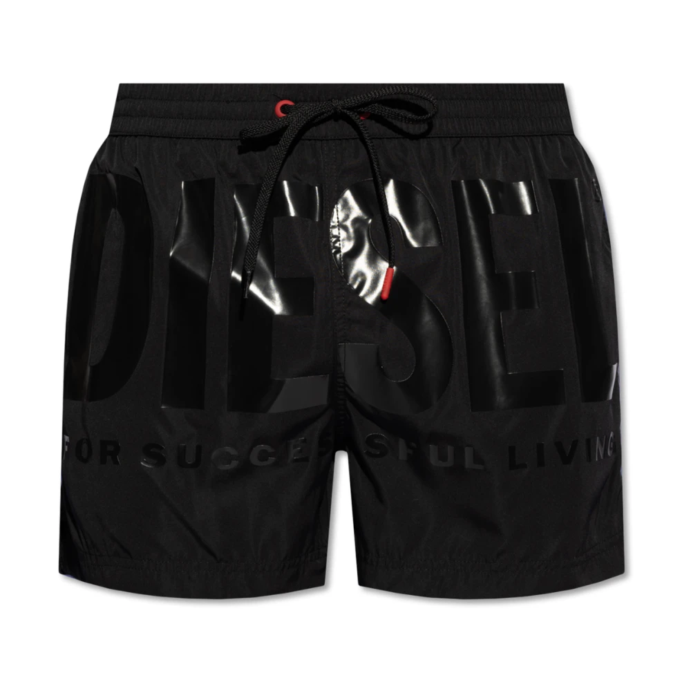 Diesel Mid-length swim shorts with tonal logo Black Heren