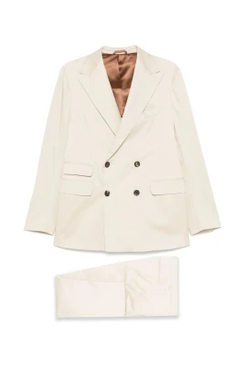 Beige Dubbelknäppt Kostym