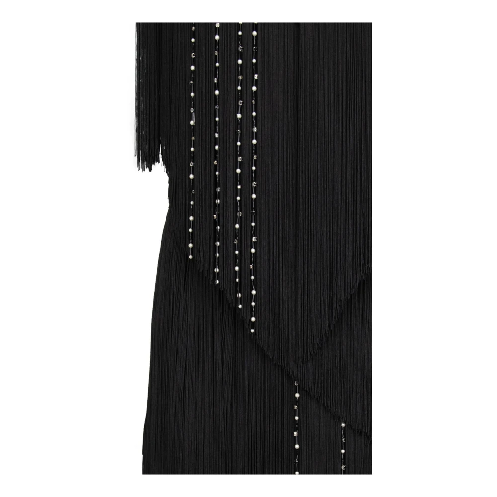 Elisabetta Franchi Lange V-hals jurk met franjes Black Dames