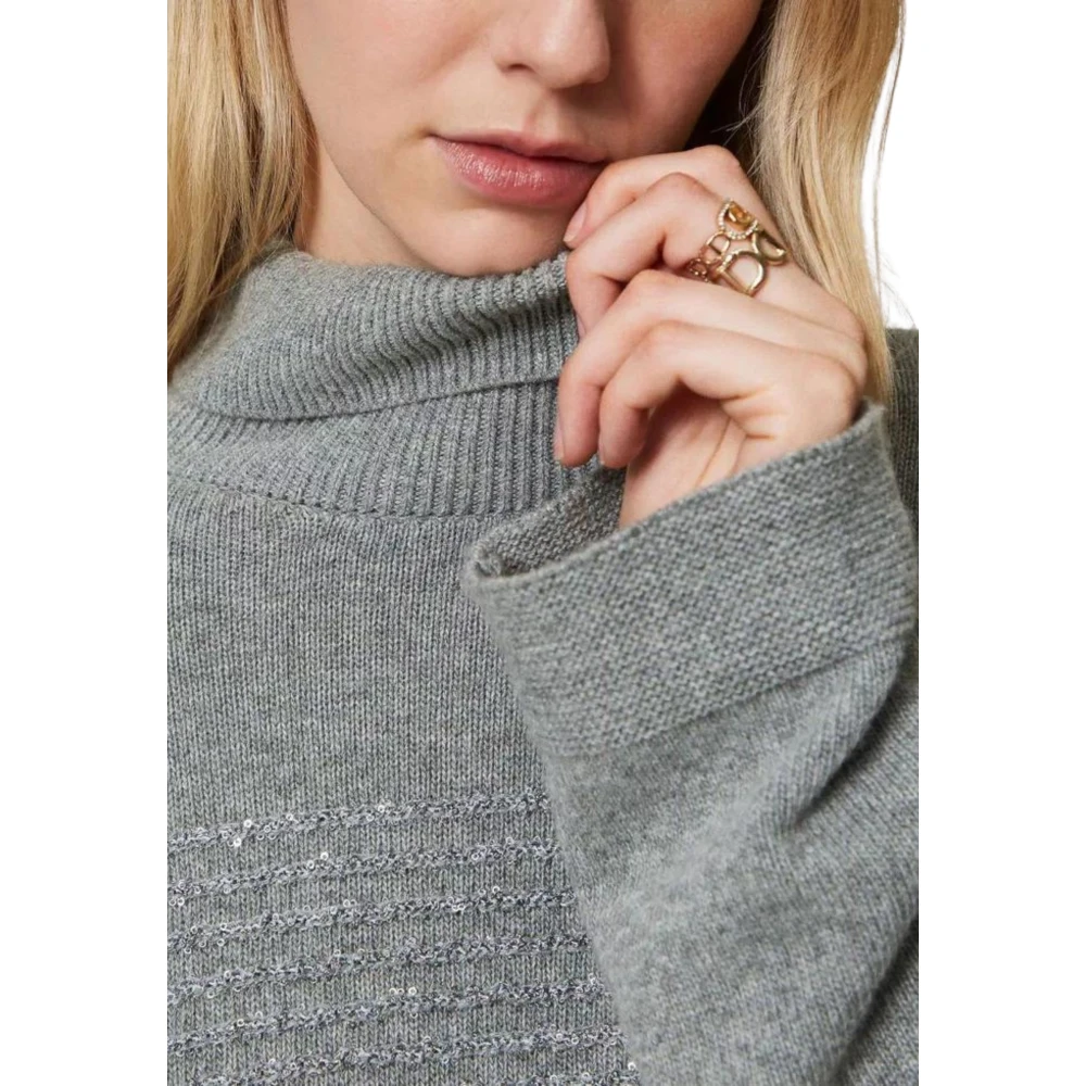 Twinset Grijze Paillet Sweater Dolcevita Lange Mouw Gray Dames