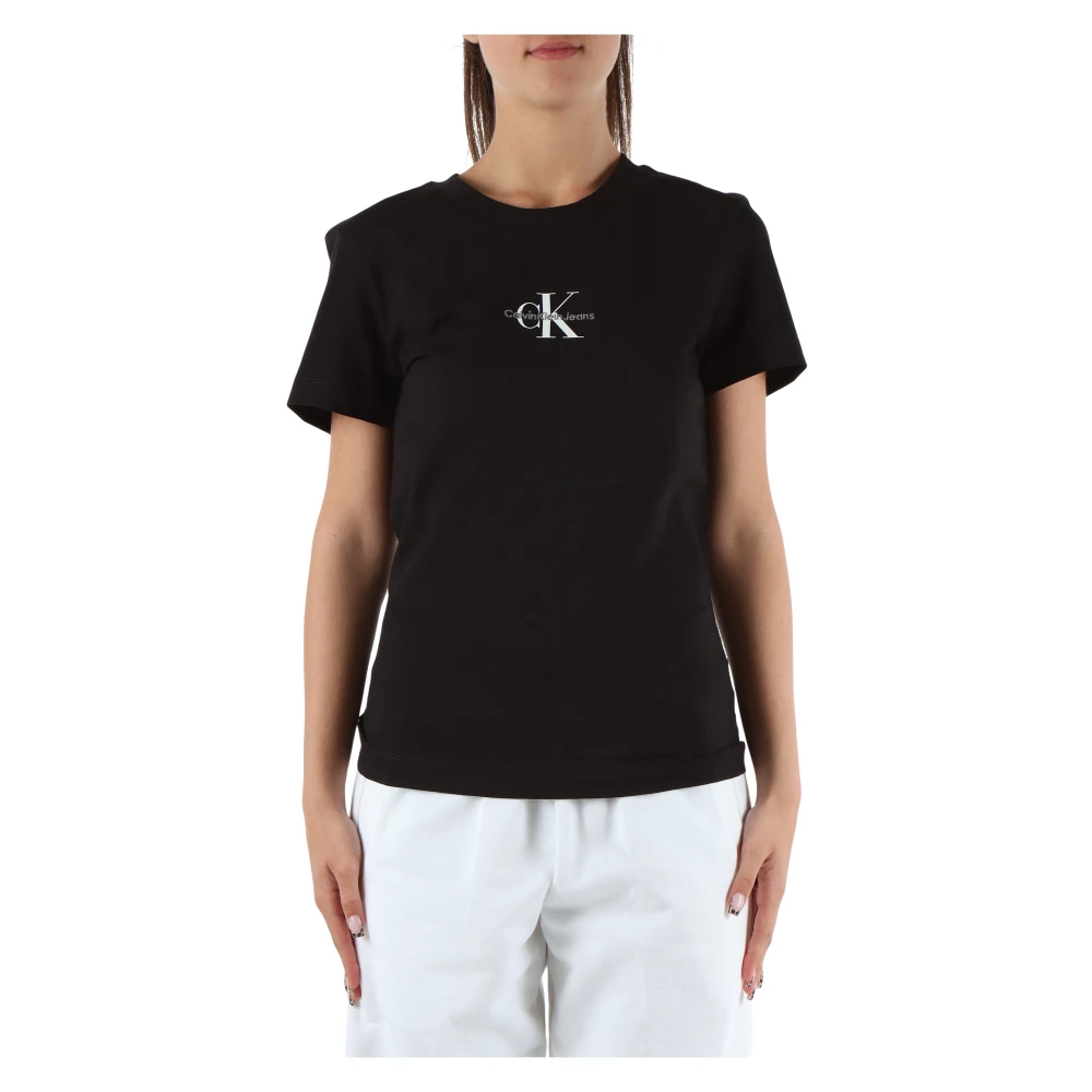 Calvin Klein Jeans Slim Fit Katoenen T-shirt met Logo Borduurwerk Black Dames