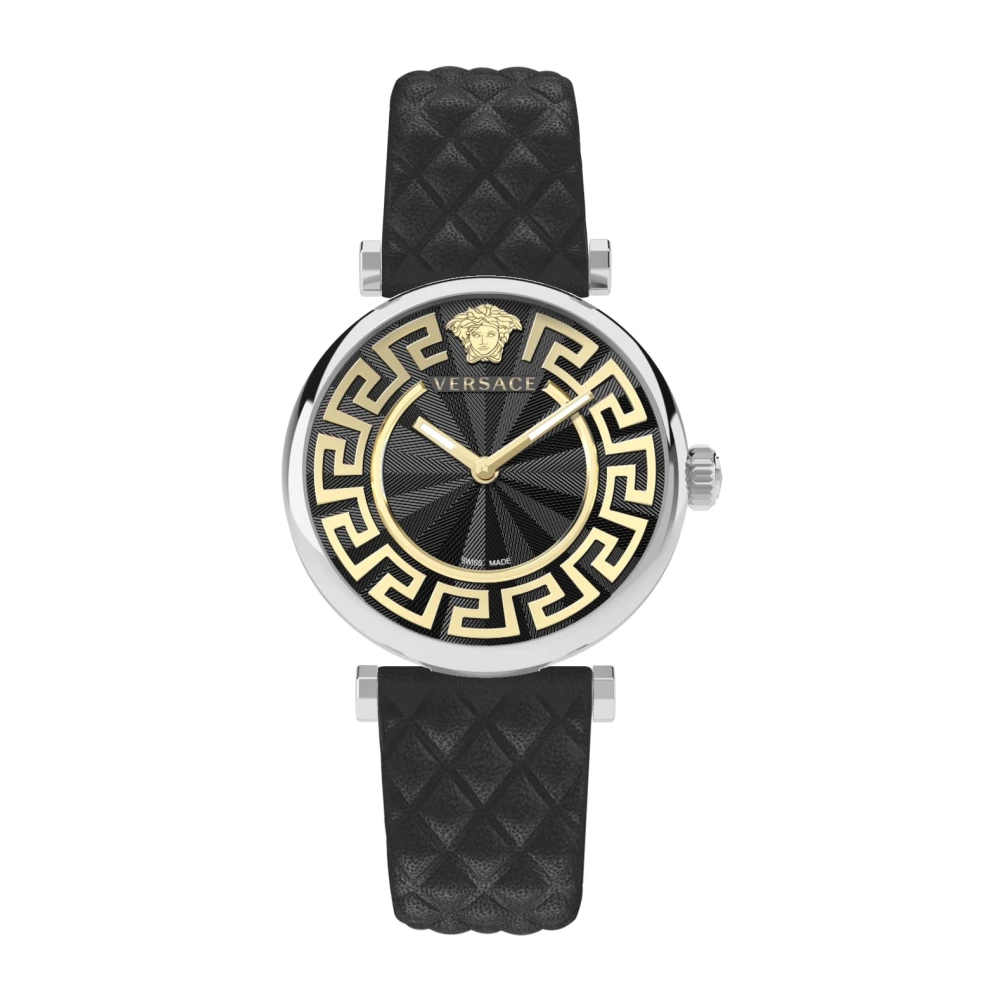 Versace Multicolor Watches, Female, One Size, Lady 35Mm Black Leather Watch