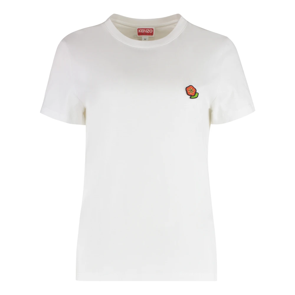 Kenzo Geribbelde kraag katoenen ronde hals T-shirt White Dames