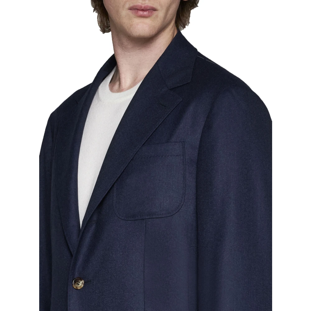 BRUNELLO CUCINELLI Blauwe Wollen Blazer Enkelrij Stijl Blue Heren