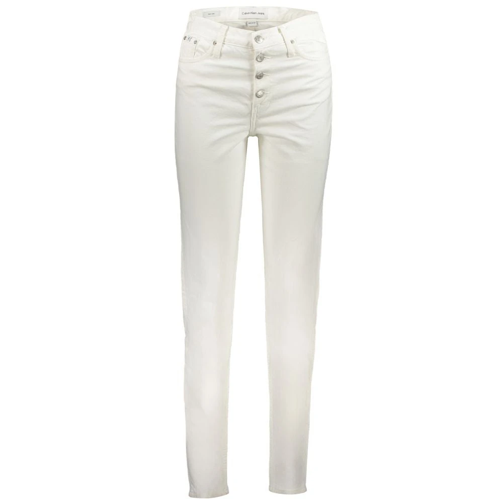Calvin Klein Women's White Cotton Mom Jeans With Logo - Skinny Fit Jeans - W25 L32- Jeans