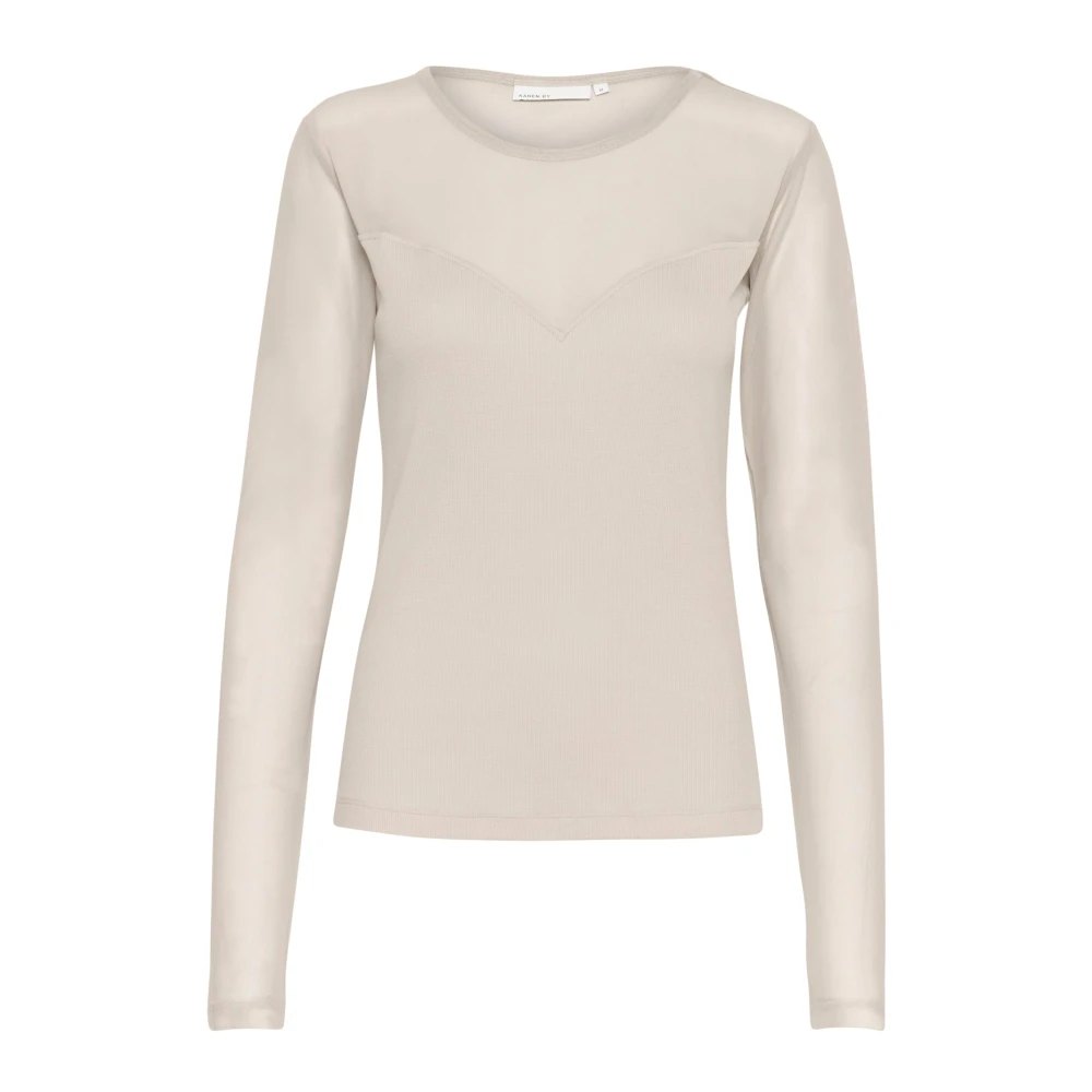 Karen By Simonsen Women's Beige Long Sleeve T-Shirts, Xs, Round-Neck Knitwear