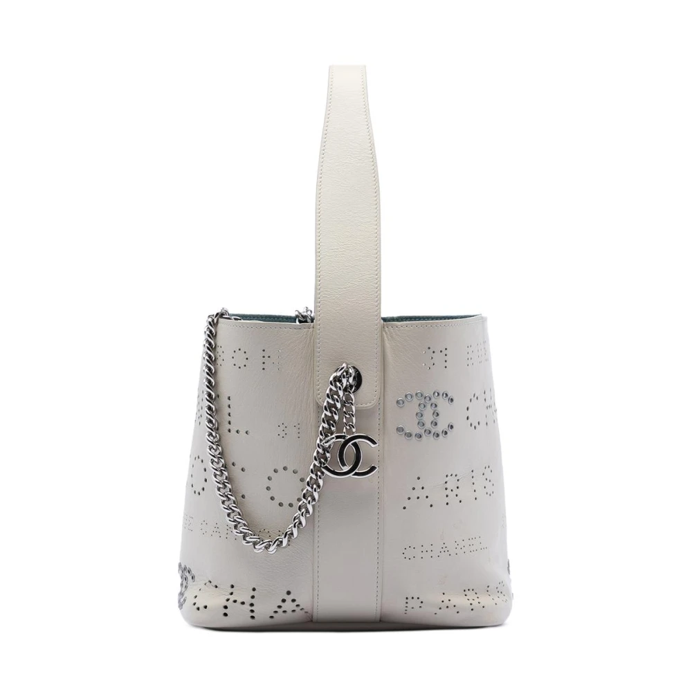 Chanel Vintage Women's White Pre-Owned Structured Leather Satchel