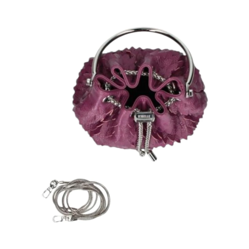 Rebelle Leren Handtas Trekkoordsluiting Gehamerd Stijl Purple Dames