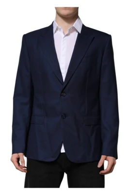 Blå Ull Slim Fit Blazer Jacka