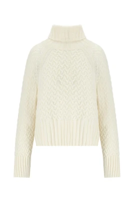 Ecru Turtleneck Ullblandning Tröja