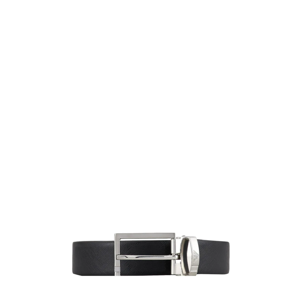 Emporio Armani Reversible Leather Belt With Eagle Embossing - Male - Belts - Black - One Size - Accessories