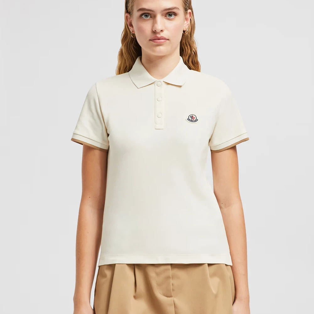 Moncler Logo Patch Piquet Polo White Dames