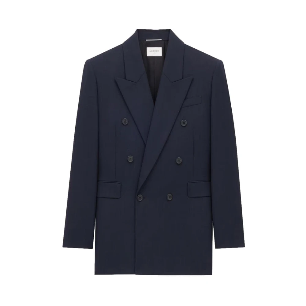 Saint Laurent Men's Blue Double-Breasted Jacket In Wool - Blazers - Xl - Suits