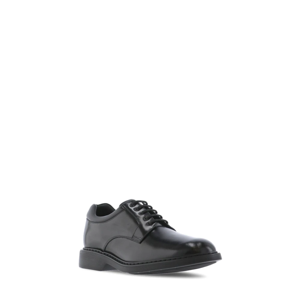 Hogan Zwarte Leren Veterschoenen Black Heren