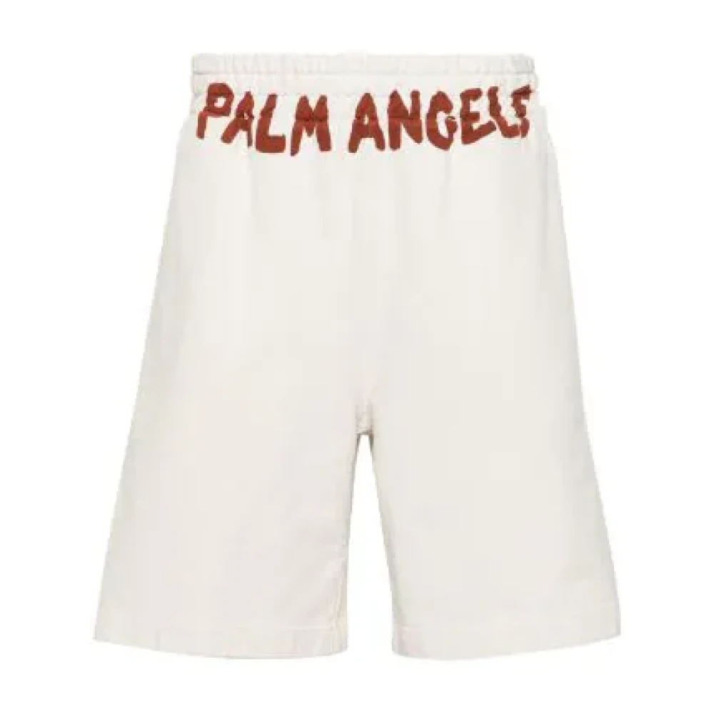 Palm Angels Logo Print Sweat Shorts White Heren